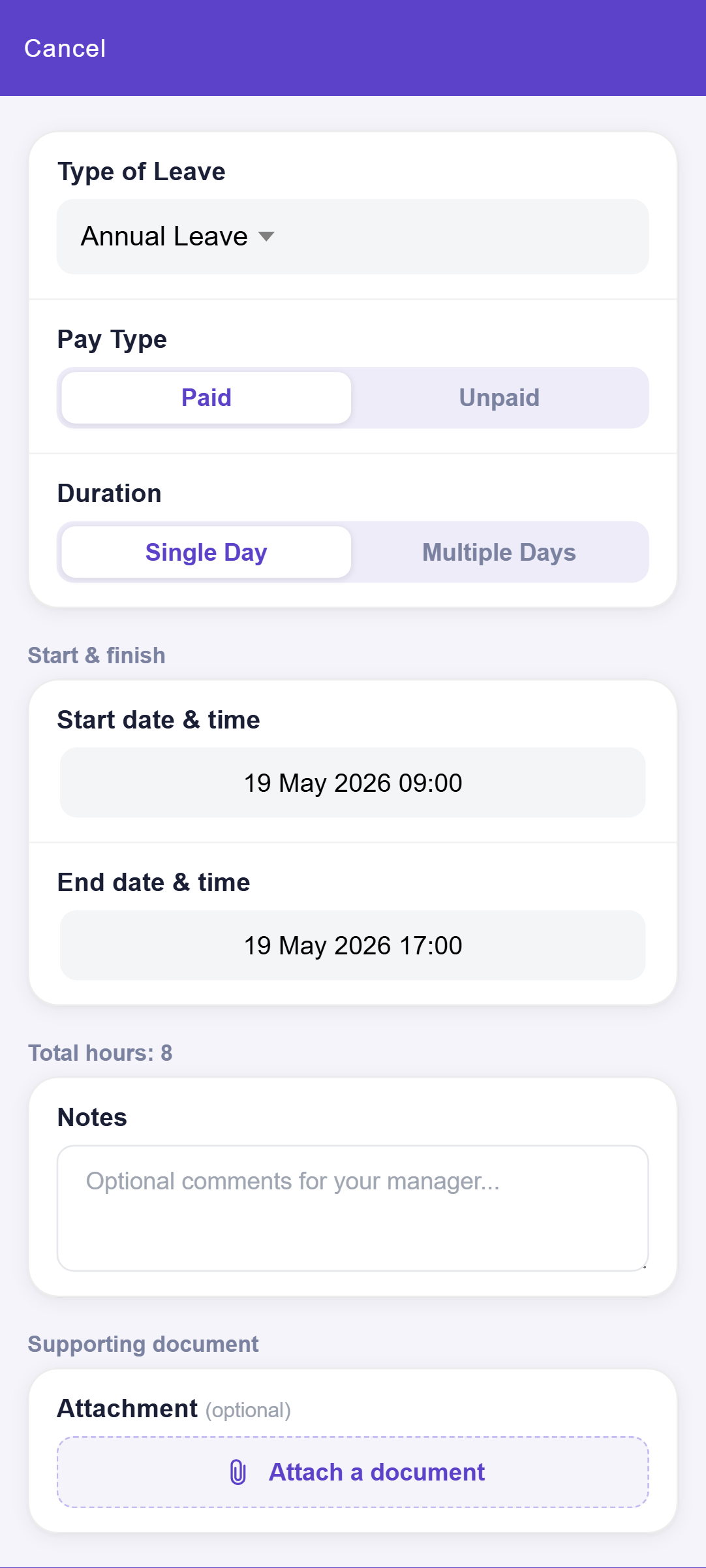 Review leave requests with full schedule context
