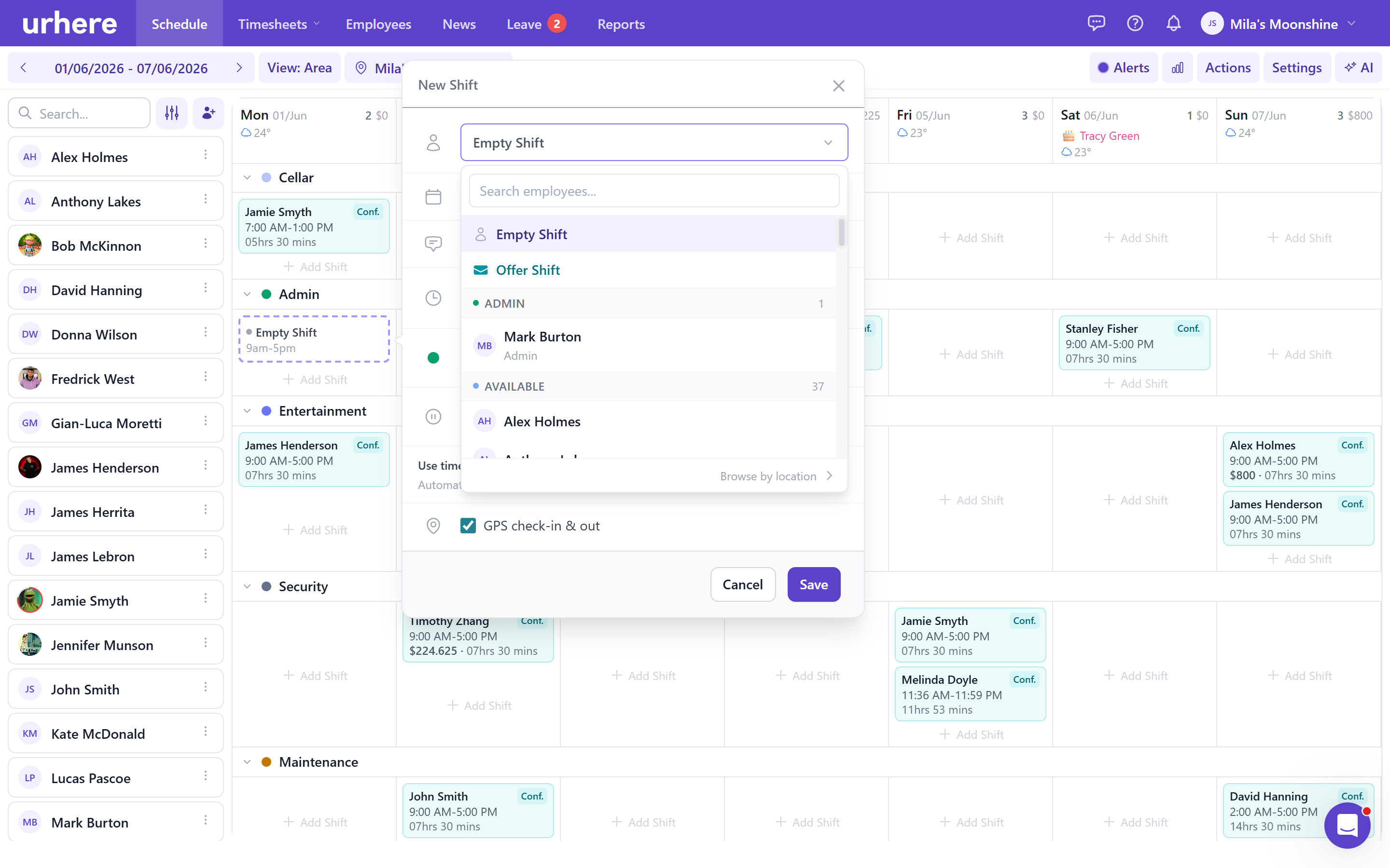 Scheduling screenshot